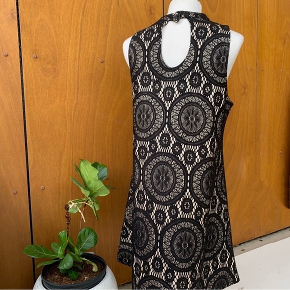 Love Fire Elegant Cocktail Dress, Black lace w/ white and soft gold underlay, M - Picture 4 of 14
